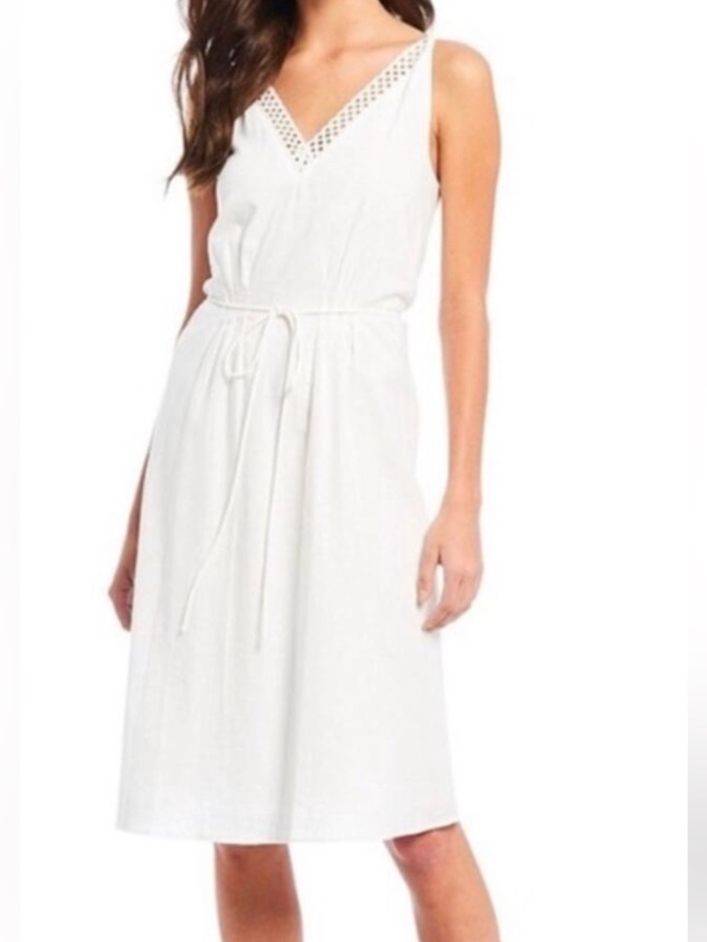 Gibson Latimer cotton White V-Neck Tie-Waist Midi Dress XL